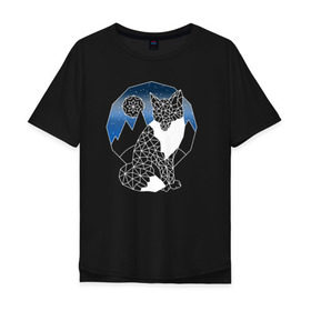 Мужская футболка хлопок Oversize с принтом Геометрическая лиса в Петрозаводске, 100% хлопок | свободный крой, круглый ворот, “спинка” длиннее передней части | геометрия | горы | животное | звезды | леса | линии | луна | небо | ночь | треугольники | хищник
