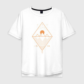 Мужская футболка хлопок Oversize с принтом Осирис в Петрозаводске, 100% хлопок | свободный крой, круглый ворот, “спинка” длиннее передней части | line art | вода | геометрия | горы | звезда. созвездие | линии | луна | минимализм | ночь | осирис | пирамиды | планеты | солнце | тень