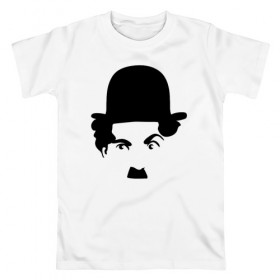 Мужская футболка хлопок с принтом Чарли Чаплин в Петрозаводске, 100% хлопок | прямой крой, круглый вырез горловины, длина до линии бедер, слегка спущенное плечо. | глаза. котелок | знаменитость | известность | лицо | минимализм | портрет | чаплин | чарли