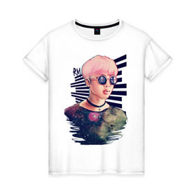 Женская футболка хлопок с принтом BTS RM в Петрозаводске, 100% хлопок | прямой крой, круглый вырез горловины, длина до линии бедер, слегка спущенное плечо | k pop | rap monster. | rm | аниме | ким | корея | музыка