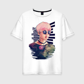 Женская футболка хлопок Oversize с принтом BTS RM в Петрозаводске, 100% хлопок | свободный крой, круглый ворот, спущенный рукав, длина до линии бедер
 | k pop | rap monster. | rm | аниме | ким | корея | музыка