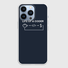 Чехол для iPhone 13 Pro с принтом Life of a coder в Петрозаводске,  |  | Тематика изображения на принте: coder | деньги | доллары | жизнь | код | кофе | программист | тыжпрограммист | цикл | язык