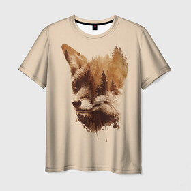 Мужская футболка 3D с принтом Лесной Лис в Петрозаводске, 100% полиэфир | прямой крой, круглый вырез горловины, длина до линии бедер | forest | fox | foxes | tree | trees | дерево | деревья | лес | лис | лиса | лисица | лисицы | лисы
