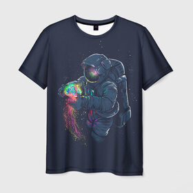 Мужская футболка 3D с принтом Космическая Медуза в Петрозаводске, 100% полиэфир | прямой крой, круглый вырез горловины, длина до линии бедер | earth | space | spaceman | земля | космонавт | космос | скафандр