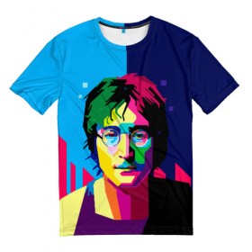 Мужская футболка 3D с принтом Джон Леннон в Петрозаводске, 100% полиэфир | прямой крой, круглый вырез горловины, длина до линии бедер | the beatles | битлз | британия | джон леннон | леннон | мир | очки | рок | рок н ролл | хиппи
