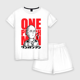 Женская пижама с шортиками хлопок с принтом Ok Hero в Петрозаводске, 100% хлопок | футболка прямого кроя, шорты свободные с широкой мягкой резинкой | anime | ok | one punch | ванпачмен