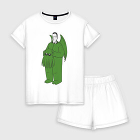 Женская пижама с шортиками хлопок с принтом Лавкрафт в Петрозаводске, 100% хлопок | футболка прямого кроя, шорты свободные с широкой мягкой резинкой | cthulhu | cthulhu fhtagn | lovecraft | ктулху | лавкрафт