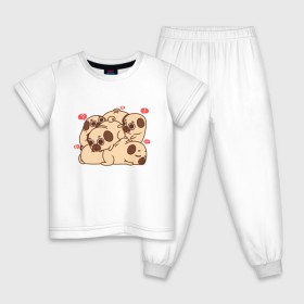 Детская пижама хлопок с принтом Мопс-кучка в Петрозаводске, 100% хлопок |  брюки и футболка прямого кроя, без карманов, на брюках мягкая резинка на поясе и по низу штанин
 | pug | мопс