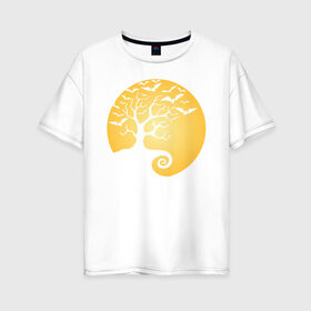 Женская футболка хлопок Oversize с принтом Дерево на фоне луны в Петрозаводске, 100% хлопок | свободный крой, круглый ворот, спущенный рукав, длина до линии бедер
 | halloween | дерево | луна | мыши | ночь | страшно | хэллоуин