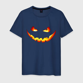 Мужская футболка хлопок с принтом Улыбка тыквы в Петрозаводске, 100% хлопок | прямой крой, круглый вырез горловины, длина до линии бедер, слегка спущенное плечо. | halloween | глаза | глазки | зубы | лицо | ночь | призрак | рот | страшно | тыква | улыбка | хэллоуин