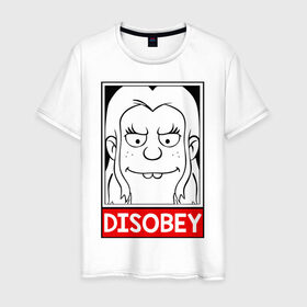 Мужская футболка хлопок с принтом Disobey в Петрозаводске, 100% хлопок | прямой крой, круглый вырез горловины, длина до линии бедер, слегка спущенное плечо. | disenchantment | elfo | мэтт гроунинг | разочарование | тролль | элфо | эльф