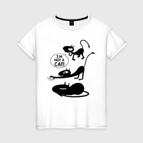 Женская футболка хлопок с принтом Not a CAT! в Петрозаводске, 100% хлопок | прямой крой, круглый вырез горловины, длина до линии бедер, слегка спущенное плечо | disenchantment | luci | кот | люси | мэтт гроунинг | разочарование | тролль | эльф