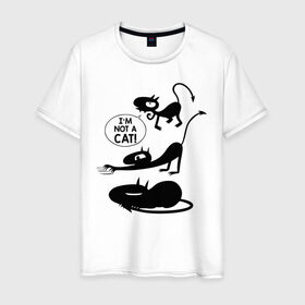 Мужская футболка хлопок с принтом Not a CAT! в Петрозаводске, 100% хлопок | прямой крой, круглый вырез горловины, длина до линии бедер, слегка спущенное плечо. | disenchantment | luci | кот | люси | мэтт гроунинг | разочарование | тролль | эльф
