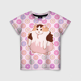 Детская футболка 3D с принтом Loops в Петрозаводске, 100% гипоаллергенный полиэфир | прямой крой, круглый вырез горловины, длина до линии бедер, чуть спущенное плечо, ткань немного тянется | cat | fat | internet | loops | meme | интернет | кот | лупс | мем