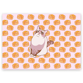 Поздравительная открытка с принтом Блины в Петрозаводске, 100% бумага | плотность бумаги 280 г/м2, матовая, на обратной стороне линовка и место для марки
 | Тематика изображения на принте: cat | fat | internet | meme | pancakes | блины | интернет | кот | лупс | мем