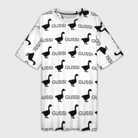 Платье-футболка 3D с принтом GUSSI в Петрозаводске,  |  | anti brend | gussi | trend | антибренд | гуси | мода | надписи | тренд