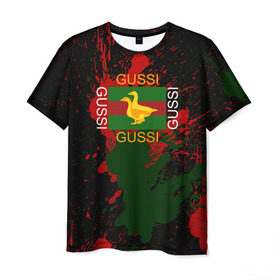 Мужская футболка 3D с принтом GUSSI в Петрозаводске, 100% полиэфир | прямой крой, круглый вырез горловины, длина до линии бедер | anti brend | gussi | trend | антибренд | гуси | мода | надписи | тренд