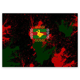 Поздравительная открытка с принтом GUSSI в Петрозаводске, 100% бумага | плотность бумаги 280 г/м2, матовая, на обратной стороне линовка и место для марки
 | anti brend | gussi | trend | антибренд | гуси | мода | надписи | тренд