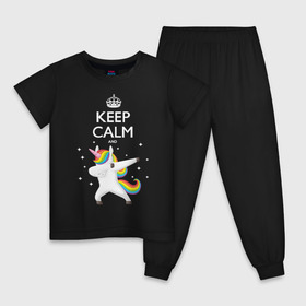 Детская пижама хлопок с принтом Dab unicorn в Петрозаводске, 100% хлопок |  брюки и футболка прямого кроя, без карманов, на брюках мягкая резинка на поясе и по низу штанин
 | Тематика изображения на принте: dab | keep calm | unicorn | даб | единорог