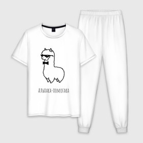 Мужская пижама хлопок с принтом Альпака-помогака в Петрозаводске, 100% хлопок | брюки и футболка прямого кроя, без карманов, на брюках мягкая резинка на поясе и по низу штанин
 | альпака