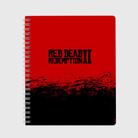 Тетрадь с принтом RED DEAD REDEMPTION 2 в Петрозаводске, 100% бумага | 48 листов, плотность листов — 60 г/м2, плотность картонной обложки — 250 г/м2. Листы скреплены сбоку удобной пружинной спиралью. Уголки страниц и обложки скругленные. Цвет линий — светло-серый
 | gamer | gun | logo | play | player | rdr2 | red dead redemption 2 | rockstar | western | вестерн | ковбои | компьютерные игры 2019 | криминал | лого | рокстар