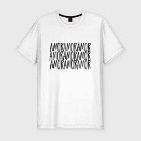 Мужская футболка хлопок Slim с принтом Amor Amor Amor в Петрозаводске, 92% хлопок, 8% лайкра | приталенный силуэт, круглый вырез ворота, длина до линии бедра, короткий рукав | егор крид | любовь | надпись | тату | холостяк