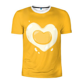 Мужская футболка 3D спортивная с принтом Яичница Сердечко в Петрозаводске, 100% полиэстер с улучшенными характеристиками | приталенный силуэт, круглая горловина, широкие плечи, сужается к линии бедра | eggs | food | heart | love | white | yellow | белок | всмятку | еда | желток | любовь | сердечко | сердце | яичница | яйца