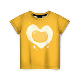 Детская футболка 3D с принтом Яичница Сердечко в Петрозаводске, 100% гипоаллергенный полиэфир | прямой крой, круглый вырез горловины, длина до линии бедер, чуть спущенное плечо, ткань немного тянется | eggs | food | heart | love | white | yellow | белок | всмятку | еда | желток | любовь | сердечко | сердце | яичница | яйца