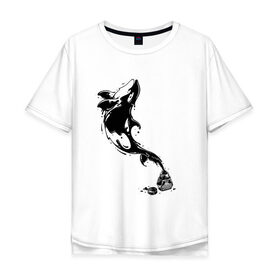 Мужская футболка хлопок Oversize с принтом Чернильный дельфин в Петрозаводске, 100% хлопок | свободный крой, круглый ворот, “спинка” длиннее передней части | блики | брызги | дельфин. животное. клякса | касатка | минимализм | пятно | чернила