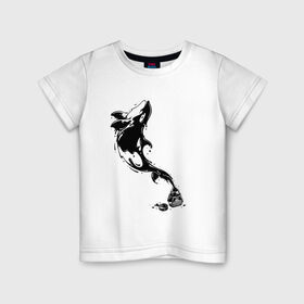Детская футболка хлопок с принтом Чернильный дельфин в Петрозаводске, 100% хлопок | круглый вырез горловины, полуприлегающий силуэт, длина до линии бедер | блики | брызги | дельфин. животное. клякса | касатка | минимализм | пятно | чернила