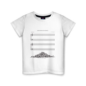 Детская футболка хлопок с принтом Звук тишины в Петрозаводске, 100% хлопок | круглый вырез горловины, полуприлегающий силуэт, длина до линии бедер | горка | звук | куча | мелодия | минимализм | ноты | страница | тетрадь | тишина