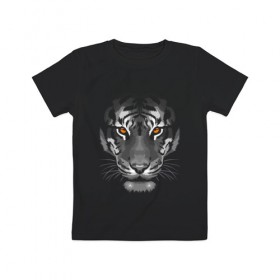 Детская футболка хлопок с принтом Белый тигр в Петрозаводске, 100% хлопок | круглый вырез горловины, полуприлегающий силуэт, длина до линии бедер | белый | голова | лицо | портрет | тигр | хищник | шерсть