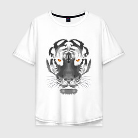 Мужская футболка хлопок Oversize с принтом Белый тигр в Петрозаводске, 100% хлопок | свободный крой, круглый ворот, “спинка” длиннее передней части | белый | голова | лицо | портрет | тигр | хищник | шерсть