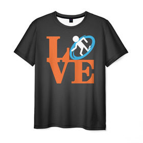 Мужская футболка 3D с принтом Love Portal в Петрозаводске, 100% полиэфир | прямой крой, круглый вырез горловины, длина до линии бедер | aperture labs | люблю | портал