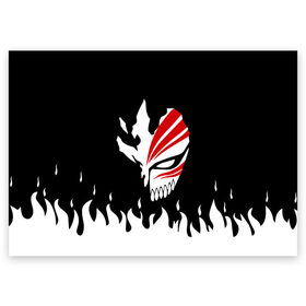 Поздравительная открытка с принтом BLEACH (НА СПИНЕ) в Петрозаводске, 100% бумага | плотность бумаги 280 г/м2, матовая, на обратной стороне линовка и место для марки
 | anime | bleach | fire | form | heroes | ichigo | manga | аниме | блич | броня | герои | ичиго | костюм | манга | огонь
