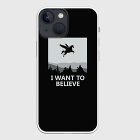 Чехол для iPhone 13 mini с принтом I Want to Believe в Петрозаводске,  |  | magic | unicorn | верить | единорог | лес | магия
