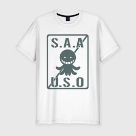 Мужская футболка премиум с принтом Ansatsu Kyoushitsu S.A.A.U.S.O в Петрозаводске, 92% хлопок, 8% лайкра | приталенный силуэт, круглый вырез ворота, длина до линии бедра, короткий рукав | koro sensei | коро сэнсэй