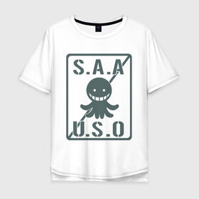 Мужская футболка хлопок Oversize с принтом Ansatsu Kyoushitsu S.A.A.U.S.O в Петрозаводске, 100% хлопок | свободный крой, круглый ворот, “спинка” длиннее передней части | koro sensei | коро сэнсэй