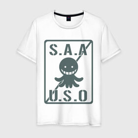 Мужская футболка хлопок с принтом Ansatsu Kyoushitsu S.A.A.U.S.O в Петрозаводске, 100% хлопок | прямой крой, круглый вырез горловины, длина до линии бедер, слегка спущенное плечо. | koro sensei | коро сэнсэй