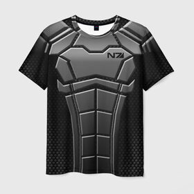 Мужская футболка 3D с принтом КОСТЮМ N7 в Петрозаводске, 100% полиэфир | прямой крой, круглый вырез горловины, длина до линии бедер | n7 | броня | костюм | масс эффект | н7 | стальная броня | шепард