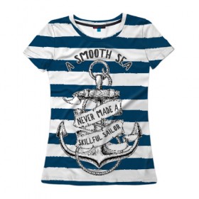 Женская футболка 3D с принтом в спокойном море плохие моряки в Петрозаводске, 100% полиэфир ( синтетическое хлопкоподобное полотно) | прямой крой, круглый вырез горловины, длина до линии бедер | Тематика изображения на принте: sailor | sea | море | моряк | синий | тельняжка | якорь