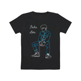 Детская футболка хлопок с принтом Fake love (BTS) в Петрозаводске, 100% хлопок | круглый вырез горловины, полуприлегающий силуэт, длина до линии бедер | k pop | корея | линии | музыка | неон