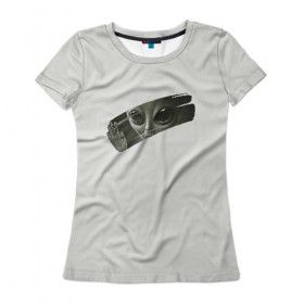 Женская футболка 3D с принтом Hello, Human в Петрозаводске, 100% полиэфир ( синтетическое хлопкоподобное полотно) | прямой крой, круглый вырез горловины, длина до линии бедер | инопланетянин | космос | луна | марс | нло | пришелец | стекло