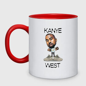 Кружка двухцветная с принтом Kanye West в Петрозаводске, керамика | объем — 330 мл, диаметр — 80 мм. Цветная ручка и кайма сверху, в некоторых цветах — вся внутренняя часть | kanye west | music | rap | yeezus | кэнье | музыка | рэп