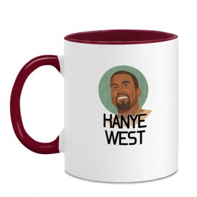 Кружка двухцветная с принтом Kanye West в Петрозаводске, керамика | объем — 330 мл, диаметр — 80 мм. Цветная ручка и кайма сверху, в некоторых цветах — вся внутренняя часть | 