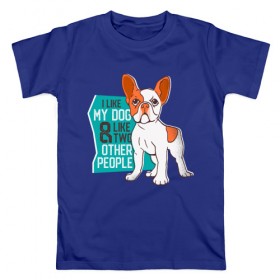 Мужская футболка хлопок с принтом Я люблю мою собаку и еще двух в Петрозаводске, 100% хлопок | прямой крой, круглый вырез горловины, длина до линии бедер, слегка спущенное плечо. | Тематика изображения на принте: dog | бульдог | с собакой | собака | собаки | собачка | французкий бульдог | французский бульдог
