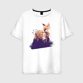 Женская футболка хлопок Oversize с принтом Лиса в Петрозаводске, 100% хлопок | свободный крой, круглый ворот, спущенный рукав, длина до линии бедер
 | fox | foxy | абстракция | женская | женские | лес | лис | лиса | лисичка | отдых | природа