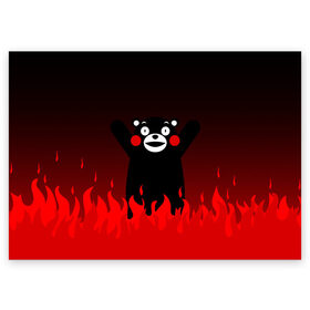 Поздравительная открытка с принтом KUMAMON ВО СЛАВУ САТАНЕ в Петрозаводске, 100% бумага | плотность бумаги 280 г/м2, матовая, на обратной стороне линовка и место для марки
 | Тематика изображения на принте: japanese | kumamon | kumamoto | аниме | игрушка | кумамон | кумамото сапурайдзу | персонаж | талисман | япония