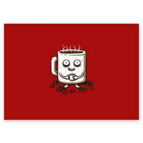 Поздравительная открытка с принтом Кофеёчек в Петрозаводске, 100% бумага | плотность бумаги 280 г/м2, матовая, на обратной стороне линовка и место для марки
 | Тематика изображения на принте: coffee | cup | food | mug | горячо | еда | кофе | кофеман | кофий | красный | крепкий | кружка | напиток | черный