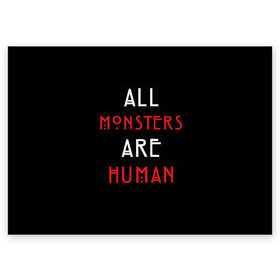 Поздравительная открытка с принтом All Monsters Are Human в Петрозаводске, 100% бумага | плотность бумаги 280 г/м2, матовая, на обратной стороне линовка и место для марки
 | Тематика изображения на принте: all | american | are | horror | humans | monstars | series | story | американская | все | история | люди | монстры | сериал | сериалы | ужасов | ужасы